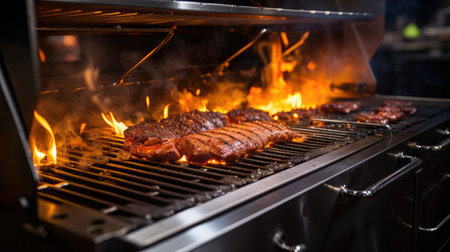 Grill perfection! Visualize a char-grilled masterpiece, an essential tool for outdoor cooking adventures.の素材