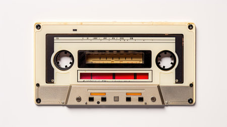Musical nostalgia! audio cassette tape on a white background, a symbol of vintage sound.の素材