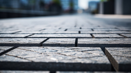 "Urban Elegance: A modern street pavement adorned with paving stones creates an inviting perspective.の素材