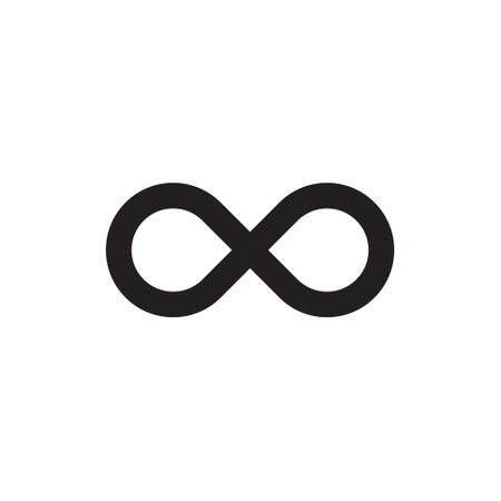 Infinity icon  . Unlimited vector illustration, limitless symbol. Black contour of eight, thickness and style isolated on white. Symbol of repetition and unlimited cyclicity.のイラスト素材