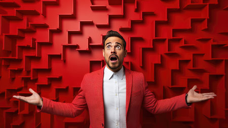 Capture cool uncertainty! A stylish young Caucasian man exudes doubt and insecurity.の素材