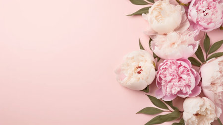Feminine Elegance: Stock images feature an International Women's Day theme with a stylish peonies flat lay.の素材