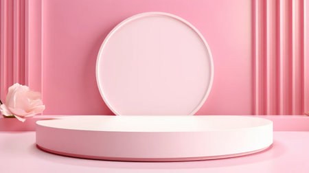 Minimal background, mock up with podium for product display, Abstract white geometry shape background minimalist Valentine's day pink backgroundの素材