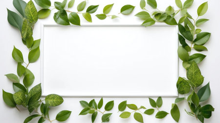 Botanical elegance: Elevate your visuals with our isolated green leaves frame on a crisp white background.の素材