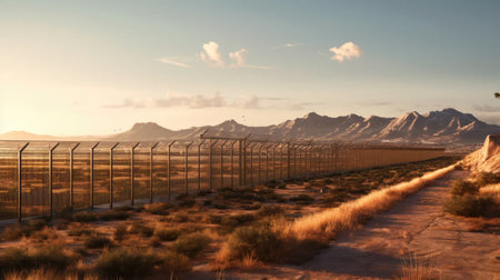 The geopolitical divide: Explore the impact of borders with our captivating images of the border fence.の素材