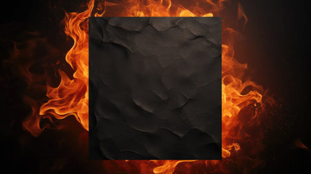 allure of burnt paper on a sleek black backdrop. The mockup template offers a canvas with ample copy space, making it ideal for crafting designs that capture the essence of dramatic beautyの素材