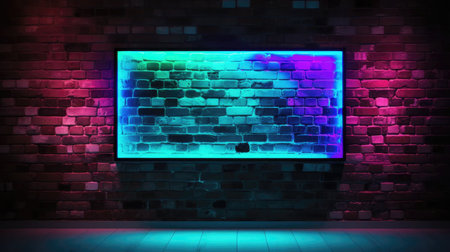 Neon brick wall with a vibrant fluorescent frame sets the stage. Trendy nightlife vibes captured in a dynamic visual symphony.の素材
