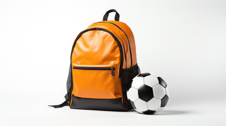 Backpack and soccer ball duo isolated on a crisp white background. Perfect for sports-themed promotions,の素材