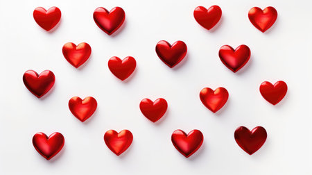 Evoke romance: Red hearts dance on a crisp white canvas, perfect for Valentine's Day cards or expressions of love.の素材
