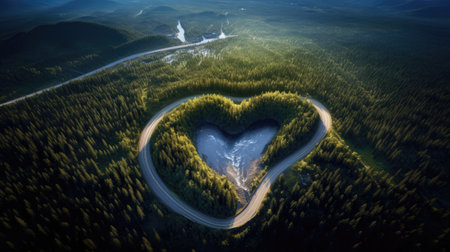 travel to life by showcasing roads and highways arranged in the shape of a heart.の素材