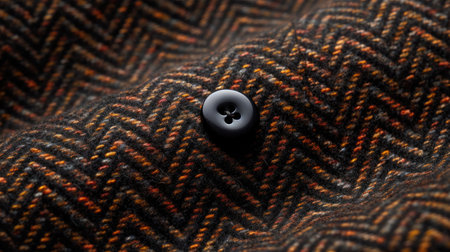 sophistication of herringbone tweed with a close-up on wool fabric texture. Buttons placed diagonally add a touch of classic style. Perfect for conveying timeless fashion.の素材