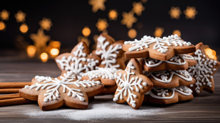 Plate with tasty gingerbread cookies on table, close up viewの素材