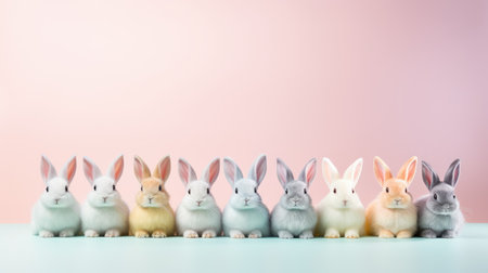 Easter joy! pastel-colored handmade bunny decorations lined upの素材