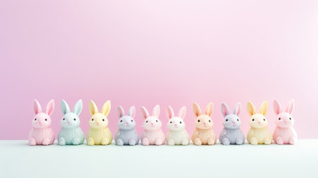 Easter joy! pastel-colored handmade bunny decorations lined upの素材