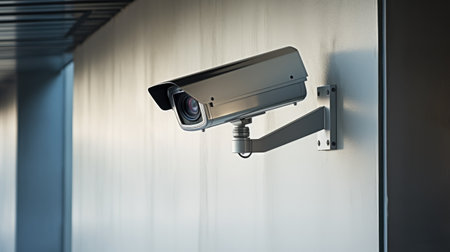 Invest in safety technology! modern public CCTV camera isolated, symbolizing intelligent surveillanceの素材