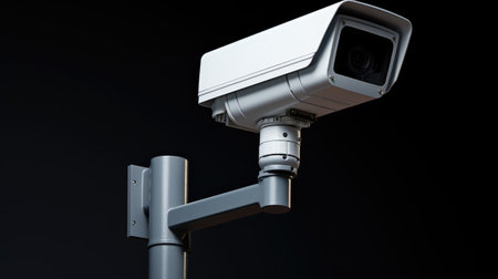 Invest in safety technology! modern public CCTV camera isolated, symbolizing intelligent surveillanceの素材