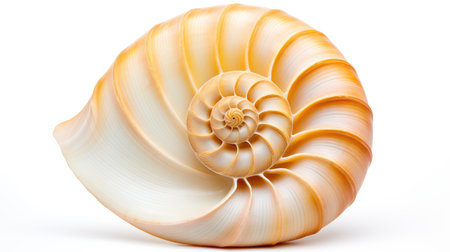close-up spiral shell isolated on white, representing the exquisite patterns of marine life.の素材