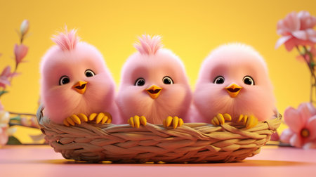 3D Easter cuteness! Our image showcases a set of 3D Easter chicksの素材