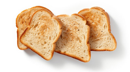 perfectly toasted bread slices in a top-view, flat lay compositionの素材