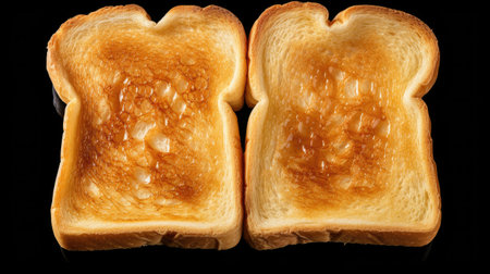 perfectly toasted bread slices in a top-view, flat lay compositionの素材