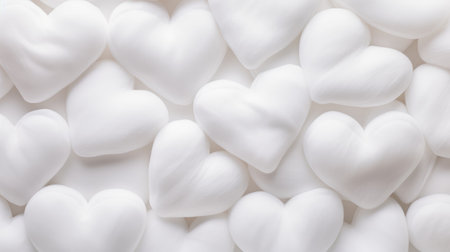 dreamy atmosphere with an image of cotton fabric hearts on a pristine white background.の素材