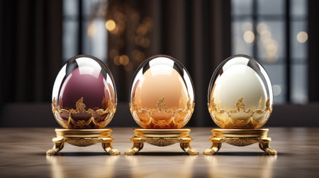 Easter elegance in 3D! Our image features a captivating Easter egg dome with a glassy texture, creating a unique product backdrop.の素材