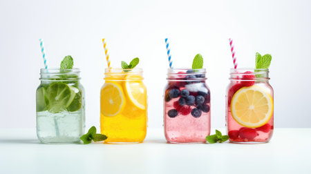 essence of summer with vibrant and refreshing drinks in mason jars.の素材