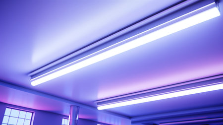 sleek design of a fluorescent lamp on a modern ceiling-an illuminating image representing contemporary decor, stylish interior lighting, and the innovative charm of modern architectureの素材