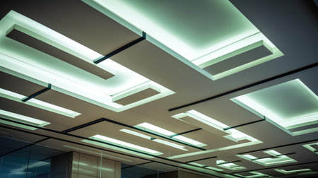 sleek design of a fluorescent lamp on a modern ceiling-an illuminating image representing contemporary decor, stylish interior lighting, and the innovative charm of modern architectureの素材