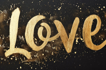 Word Love Luxury in Every Stroke: Our golden calligraphy script brings an air of elegance. Ideal for invitations, cards, and prints. The shiny gold text adds a touch of opulence.の素材