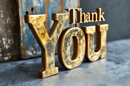 Golden Gratitude: Elevate your appreciation with our exclusive 'Thank You' gold letter design. Express your thanks in a stylish and sophisticated way with this elegant and modern emblem.の素材