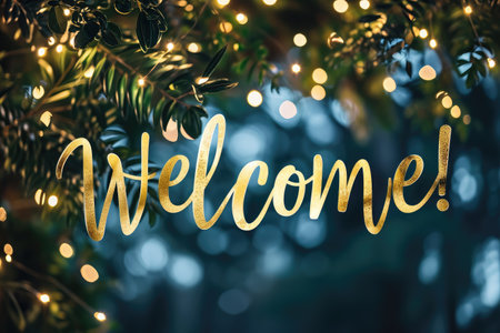 Golden Elegance Awaits: Elevate your projects with our 'Welcome!' golden text design. It's not just an invitation; it's an introduction to luxury and sophistication.の素材