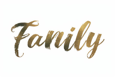 Elegant Family Connection: Embrace the warmth of our 'Family' gold calligraphy. A minimalistic masterpiece perfect for expressing love, unity, and togetherness. Bring home the essence of family bondsの素材
