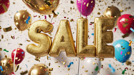 eye-catching 3D illustration featuring a vibrant explosion of balloons spelling 'SALE'-the perfect image to symbolize irresistible discounts and draw customers to your online storeの素材