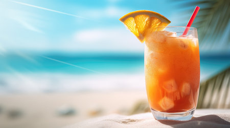 Banner. Lemonade on blue background close up. Summer drinks and vacation concept. Sunny day shadows, copy spaceの素材