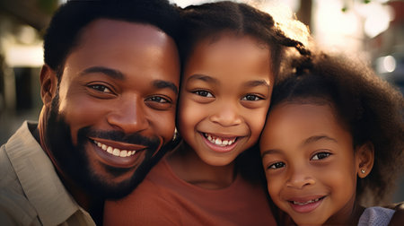 Radiant Family Bliss: happiness of an African American family genuine outdoors.の素材