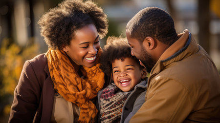 Radiant Family Bliss: happiness of an African American family genuine outdoors.の素材