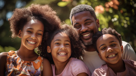 Radiant Family Bliss: happiness of an African American family genuine outdoors.の素材