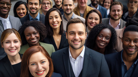 Dynamic teamwork: A successful creative business team looks at the camera and smiles.の素材