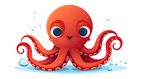 playful charm of a cute red octopus with big shiny eyes,の素材