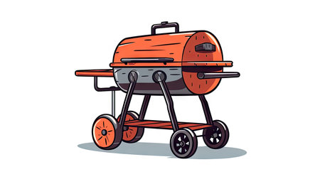 Grill on the go: Isolated BBQ grill with wheels, a versatile cooking equipment for outdoor culinary adventures, on a white background."の素材