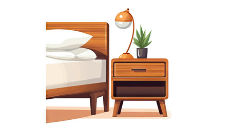 A modern wooden nightstand with a drawer, isolated on a white background, showing functional design and elegance for organized bedside essentialsの素材