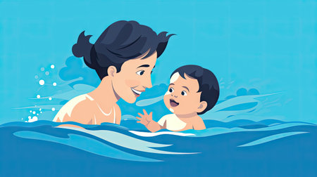 pure delight of baby swimming close-ups.の素材