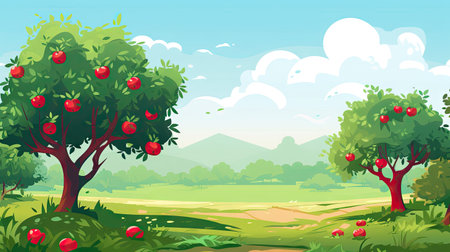 essence of orchard life with vibrant apple-themed images.の素材