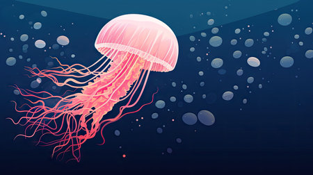 ethereal beauty of a jellyfish as a mesmerizing sea animal floating underwater.の素材