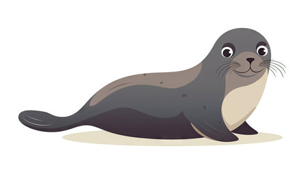 endearing image of a cute seal in a flat cartoon animal design, isolated on a white background.の素材