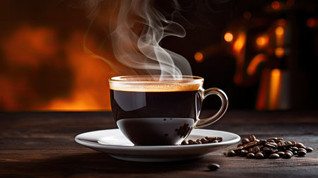 Aromatic allure: Steam rising from a hot coffee, inviting you to savor the moment.の素材