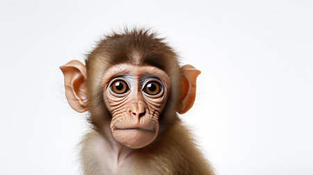 Monkey isolated on a white background, capturing its adorable and playful natureの素材
