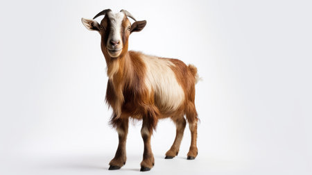 Isolated goat on a white background, capturing its charming curiosity and rustic appealの素材