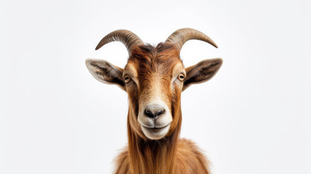 Isolated goat on a white background, capturing its charming curiosity and rustic appealの素材